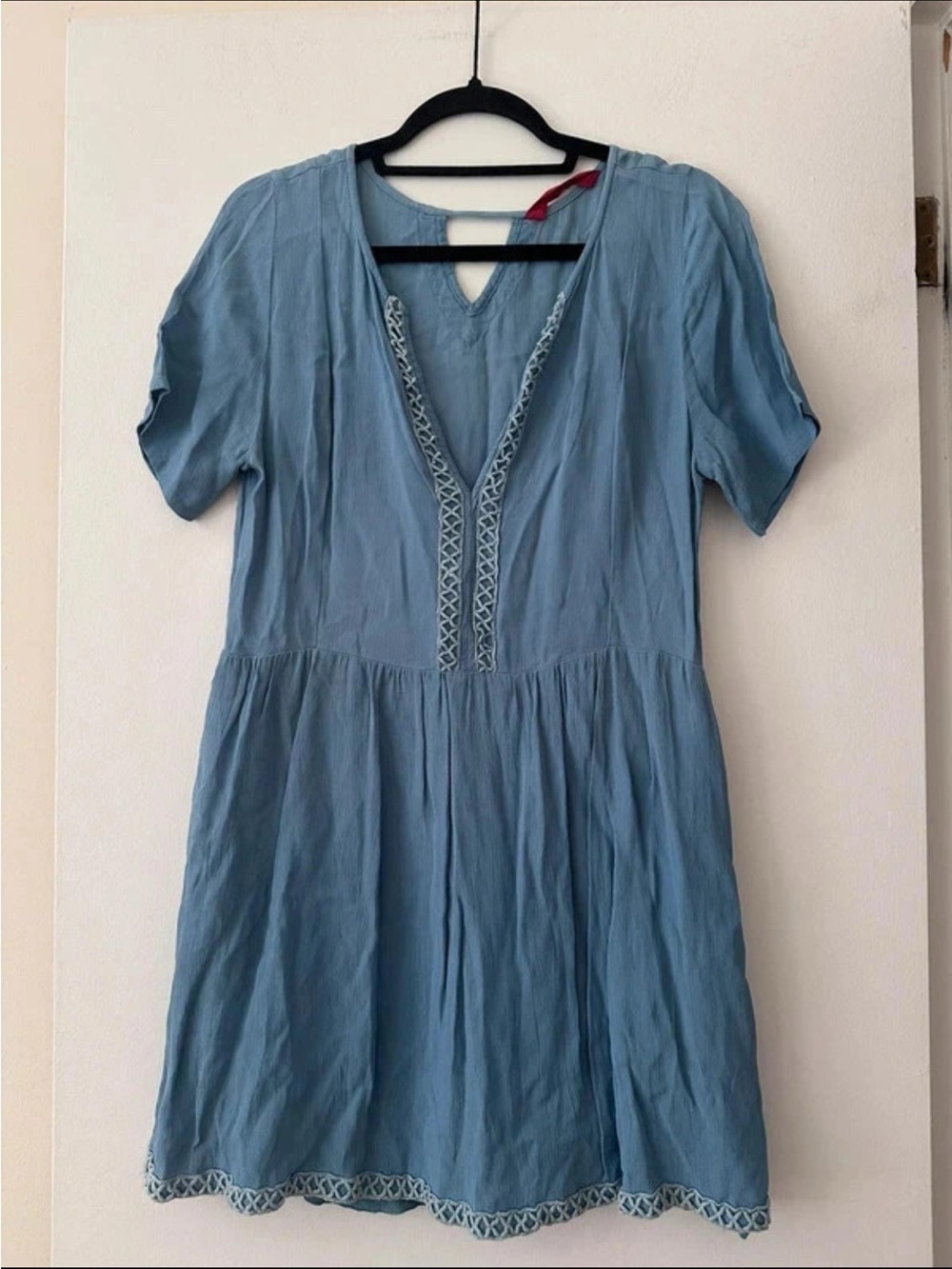 Tigerlily Light Blue Mini Dress with Embroidered Trim
